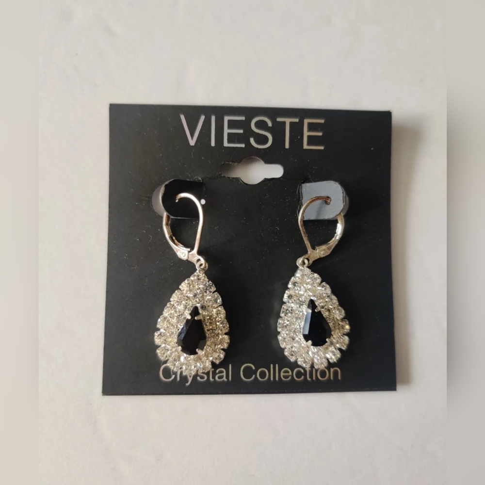 Viestie Jewelry Crystal Collection Rhinestone Earrings and Necklace Black Stone